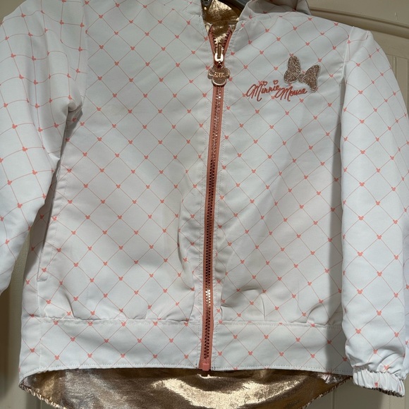 Disney Store Minnie Mouse Hooded Reversible Jacket Pink/White and Rose Gold 5/6 - Picture 6 of 9